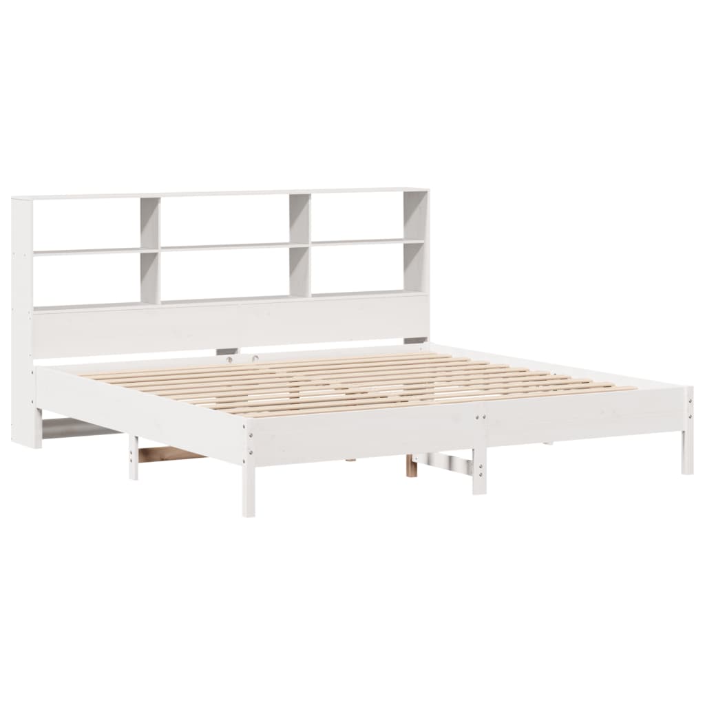 Lit en bois massif avec étagère sans matelas blanc 180x200 cm pin