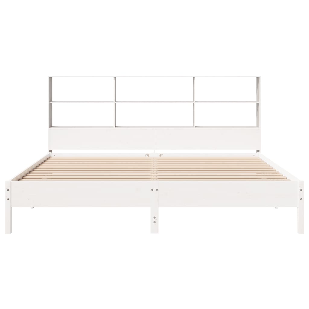Lit en bois massif avec étagère sans matelas blanc 180x200 cm pin