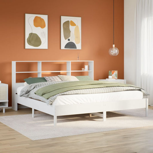 Lit en bois massif avec étagère sans matelas blanc 180x200 cm pin