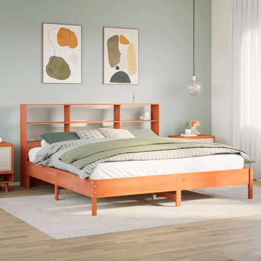 Lit en bois massif avec étagère sans matelas, marron ciré, 180x200 cm