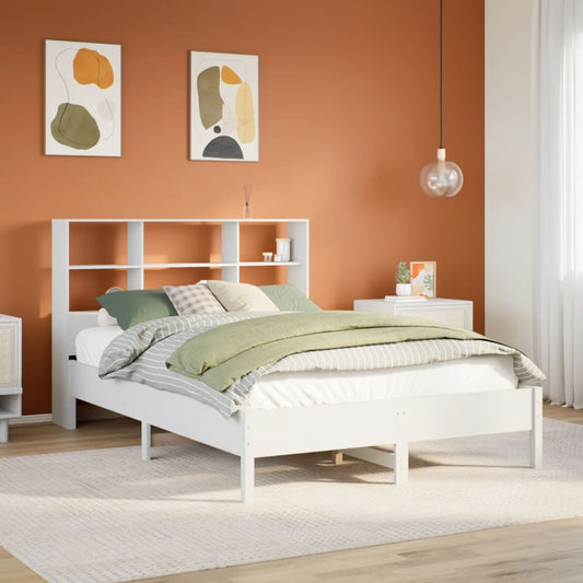 Lit en bois massif avec étagère sans matelas blanc 140x200 cm pin