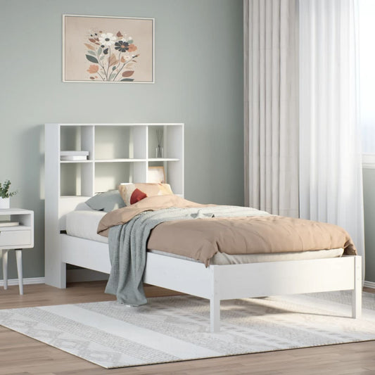 Lit en bois massif avec étagère sans matelas pin blanc 90x200 cm