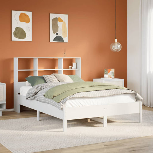 Lit en bois massif avec étagère sans matelas blanc 140x190 cm pin
