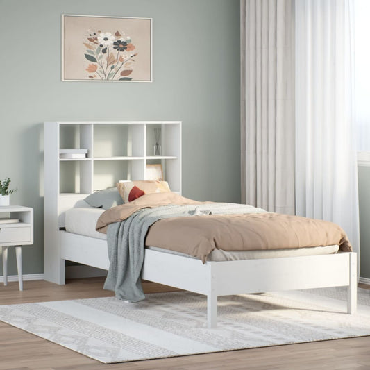 Lit en bois massif avec étagère sans matelas pin blanc 90x190 cm