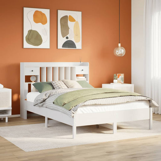 Lit en bois massif avec étagère sans matelas blanc 160x200 cm pin
