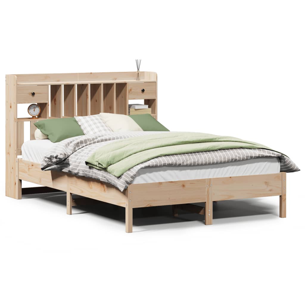 Solid wood bed with shelf without mattress 150x200 cm pine