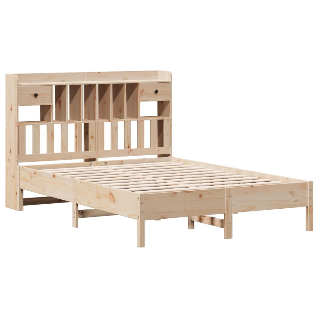 Solid wood bed with shelf without mattress 150x200 cm pine