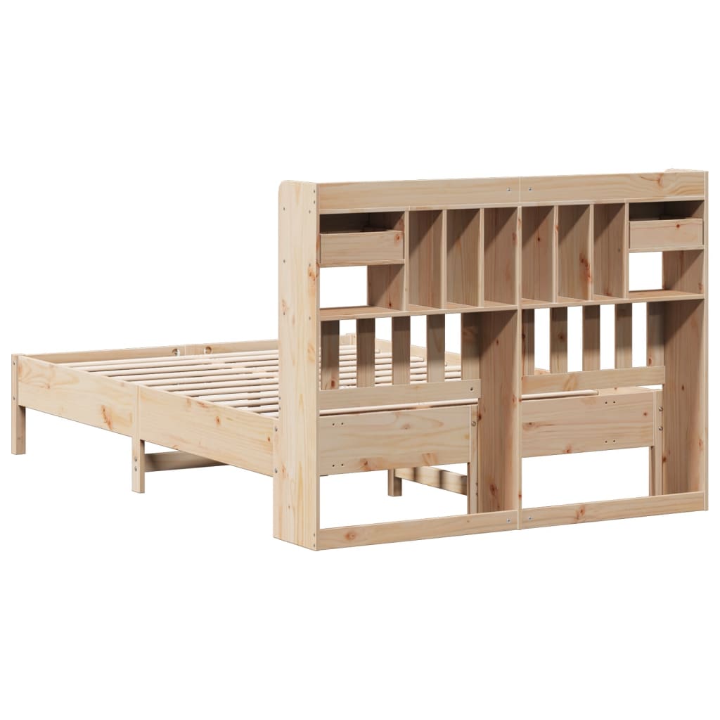 Solid wood bed with shelf without mattress 150x200 cm pine