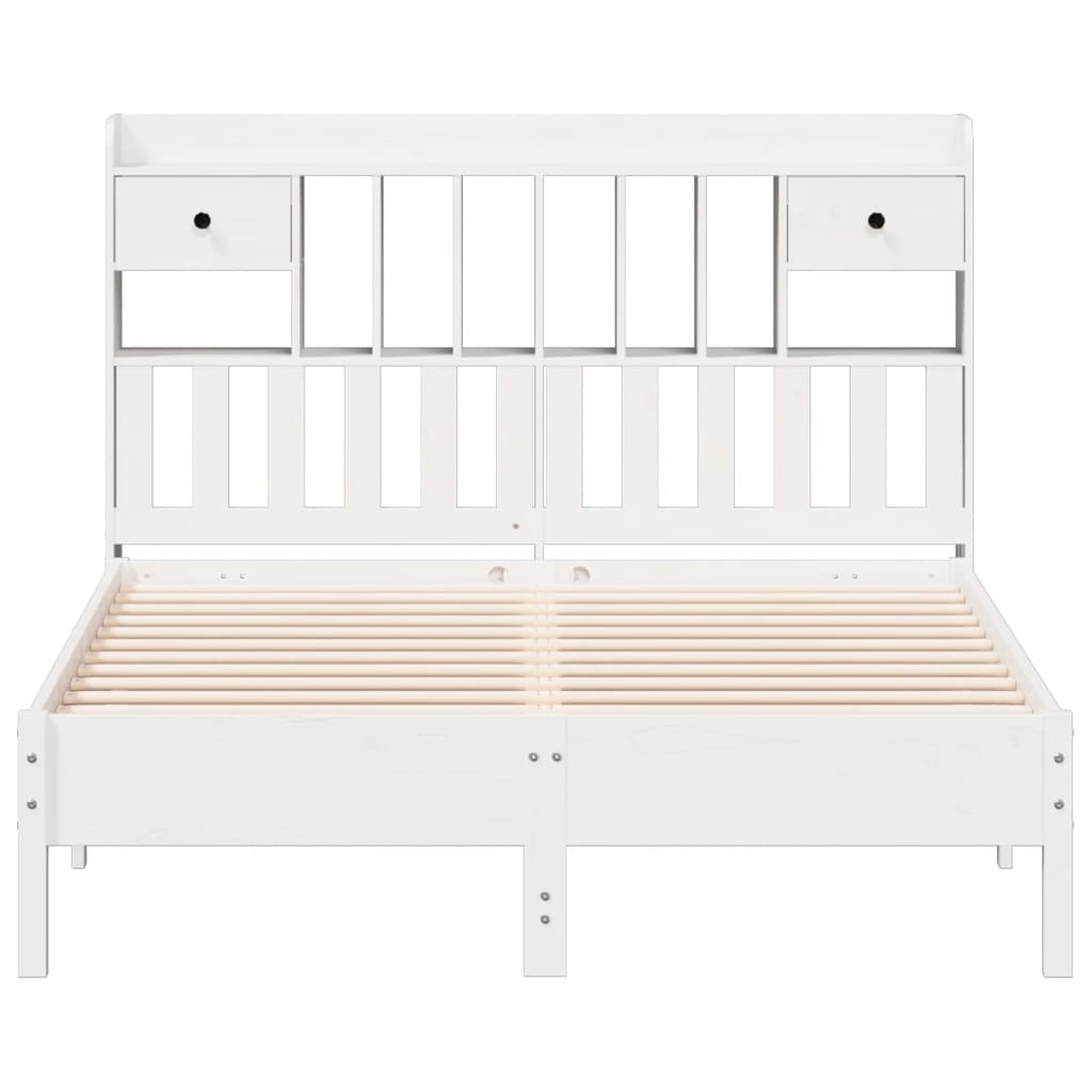 Lit en bois massif avec étagère sans matelas blanc 150x200 cm pin