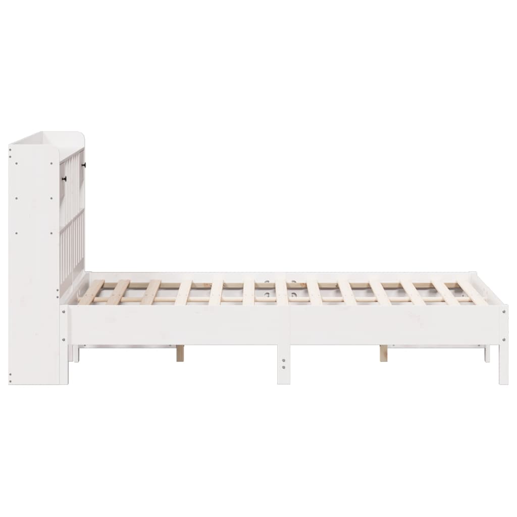 Lit en bois massif avec étagère sans matelas blanc 150x200 cm pin