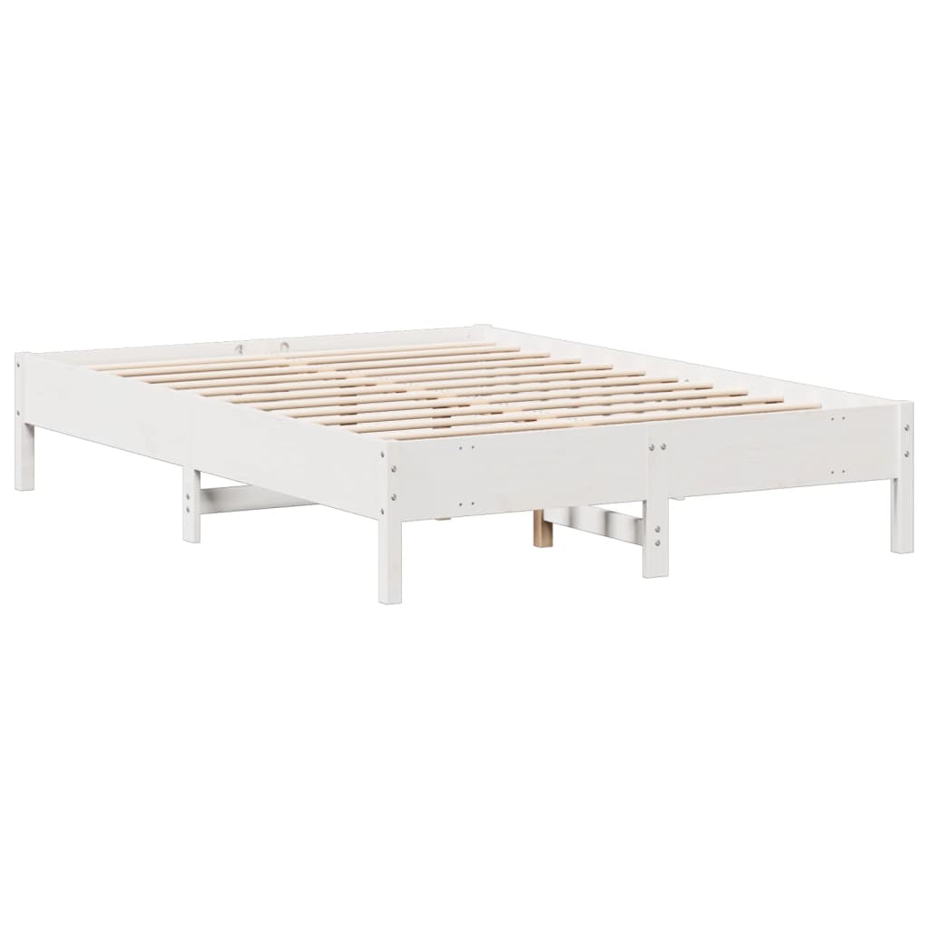 Lit en bois massif avec étagère sans matelas blanc 150x200 cm pin