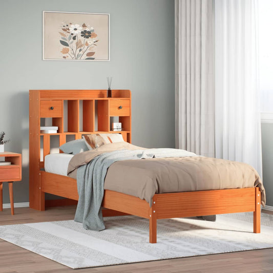 Lit en bois massif avec étagère sans matelas ciré marron 75x190 cm
