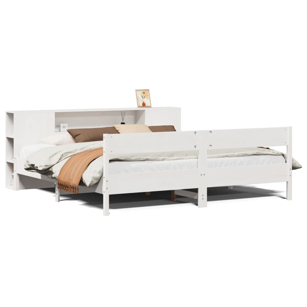 Lit en bois massif avec étagère sans matelas blanc 180x200 cm pin