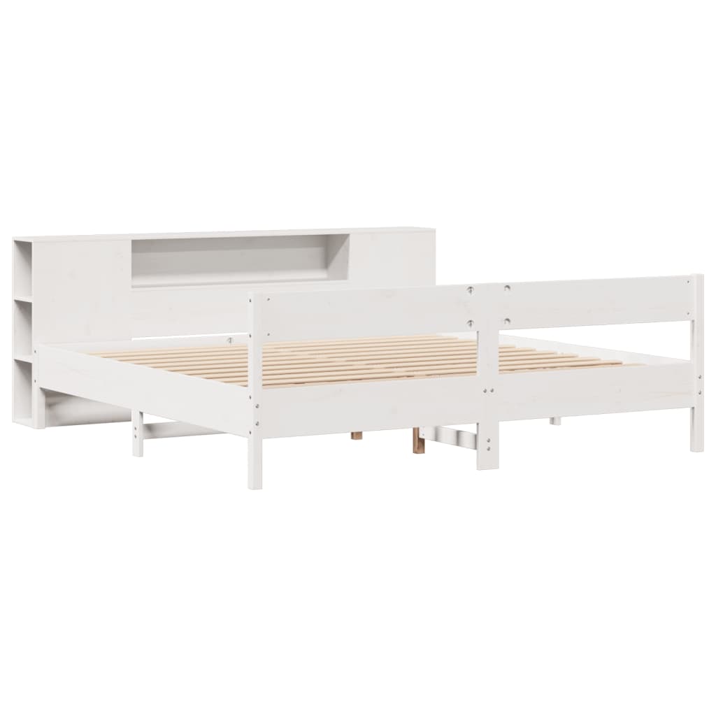 Lit en bois massif avec étagère sans matelas blanc 180x200 cm pin