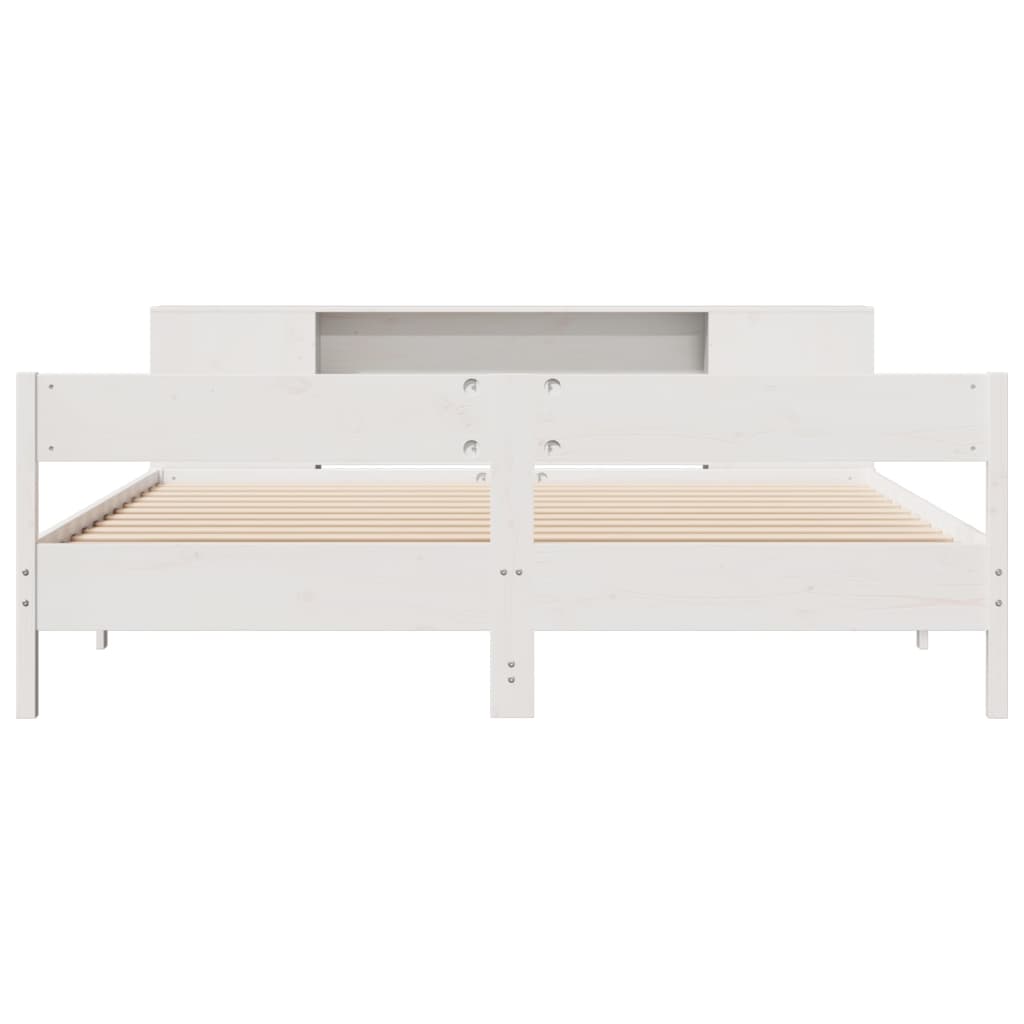 Lit en bois massif avec étagère sans matelas blanc 180x200 cm pin