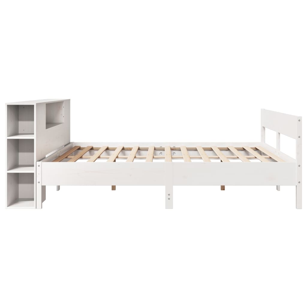 Lit en bois massif avec étagère sans matelas blanc 180x200 cm pin