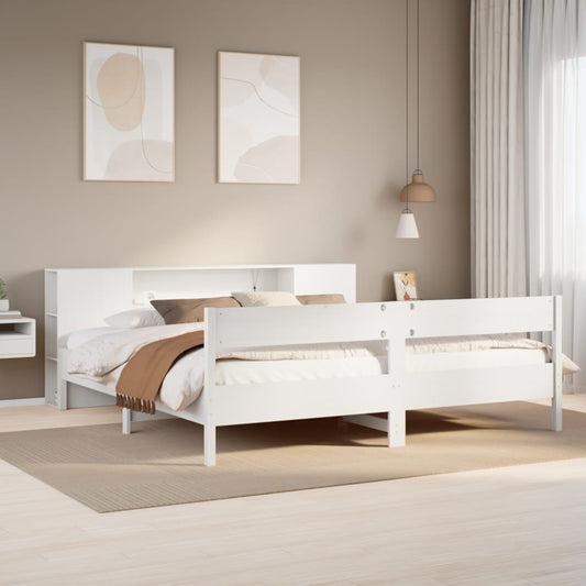 Lit en bois massif avec étagère sans matelas blanc 180x200 cm pin
