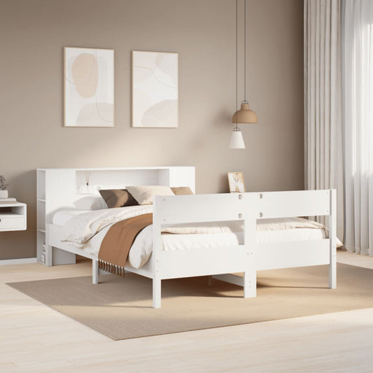 Lit en bois massif avec étagère sans matelas blanc 160x200 cm pin