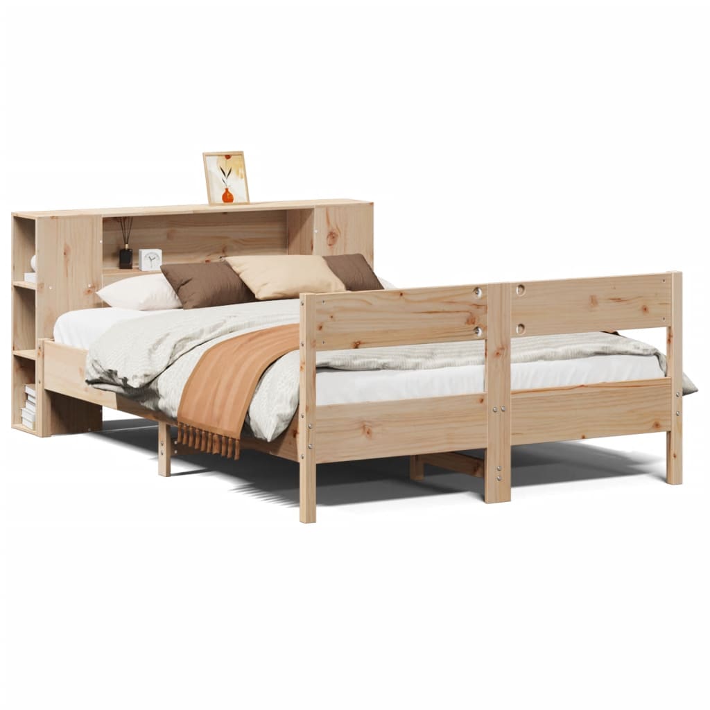 Solid wood bed with shelf without mattress 150x200 cm pine