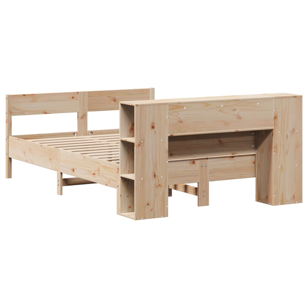 Solid wood bed with shelf without mattress 150x200 cm pine