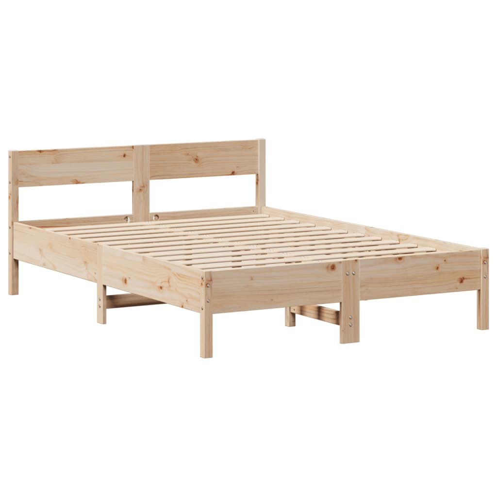 Solid wood bed with shelf without mattress 150x200 cm pine