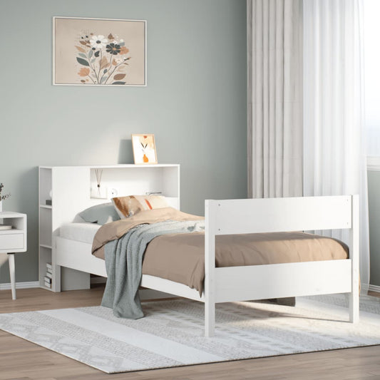 Lit en bois massif avec étagère sans matelas pin blanc 100x200 cm