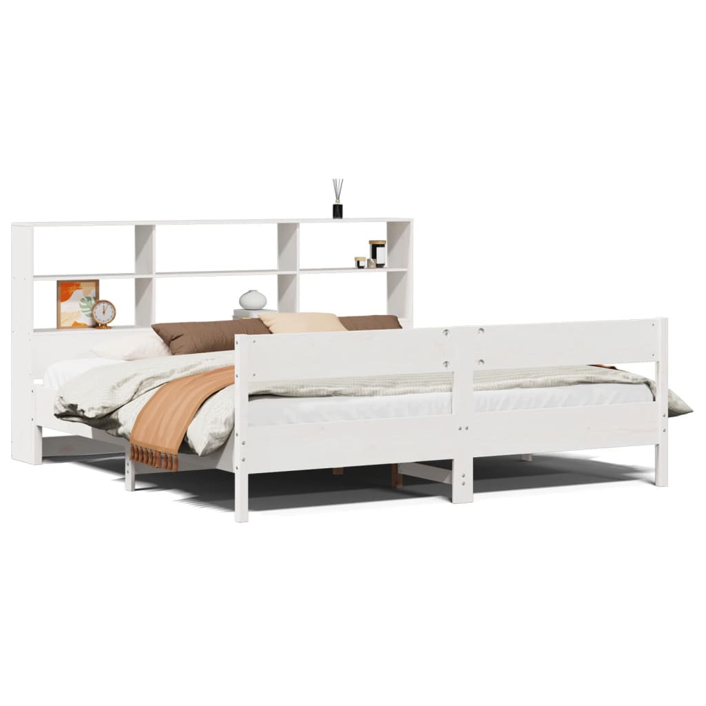 Lit en bois massif avec étagère sans matelas blanc 180x200 cm pin