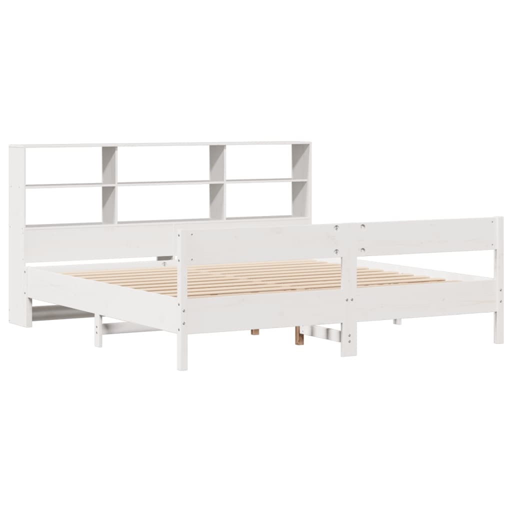 Lit en bois massif avec étagère sans matelas blanc 180x200 cm pin