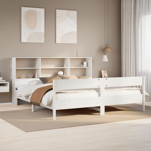 Lit en bois massif avec étagère sans matelas blanc 180x200 cm pin
