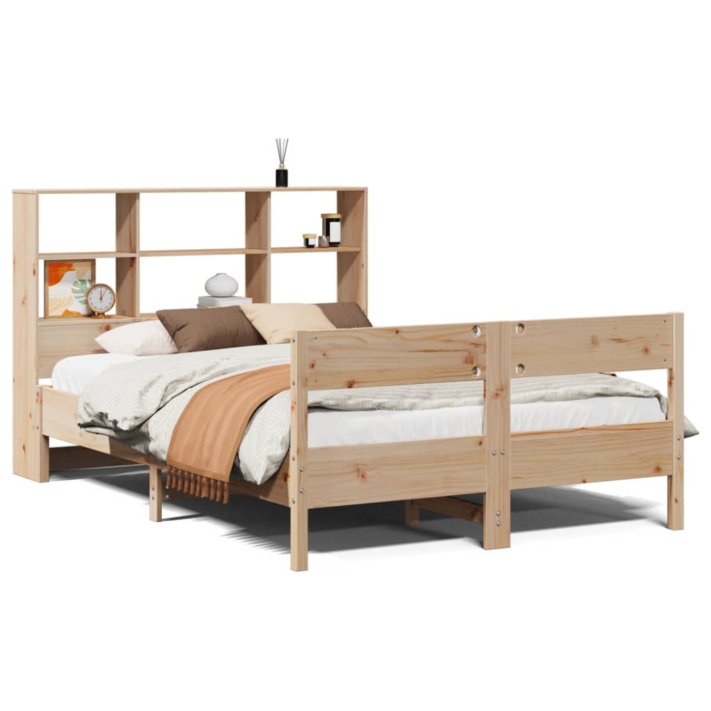 Solid wood bed with shelf without mattress 150x200 cm pine