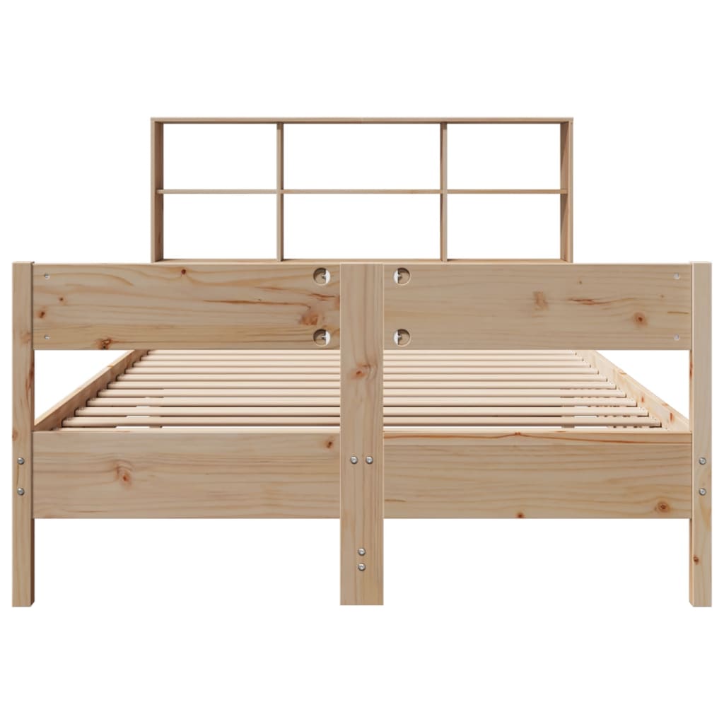 Solid wood bed with shelf without mattress 150x200 cm pine