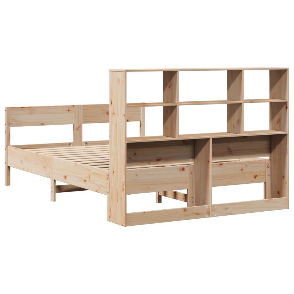 Solid wood bed with shelf without mattress 150x200 cm pine