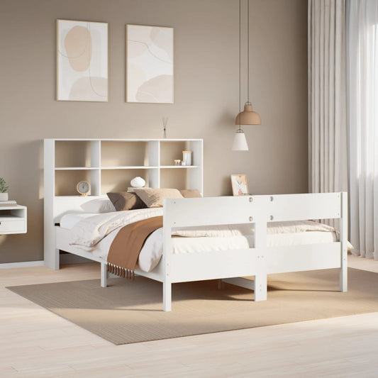 Lit en bois massif avec étagère sans matelas blanc 140x200 cm pin