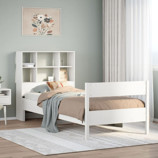 Lit en bois massif avec étagère sans matelas pin blanc 90x200 cm