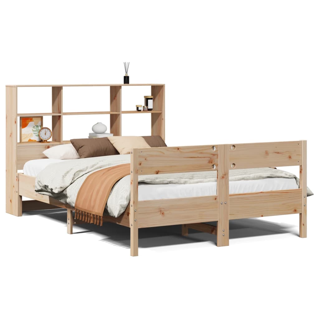 Lit en bois massif avec étagère sans matelas 140x190 cm pin