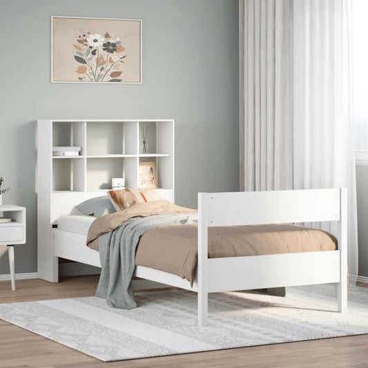 Lit en bois massif avec étagère sans matelas pin blanc 90x190 cm