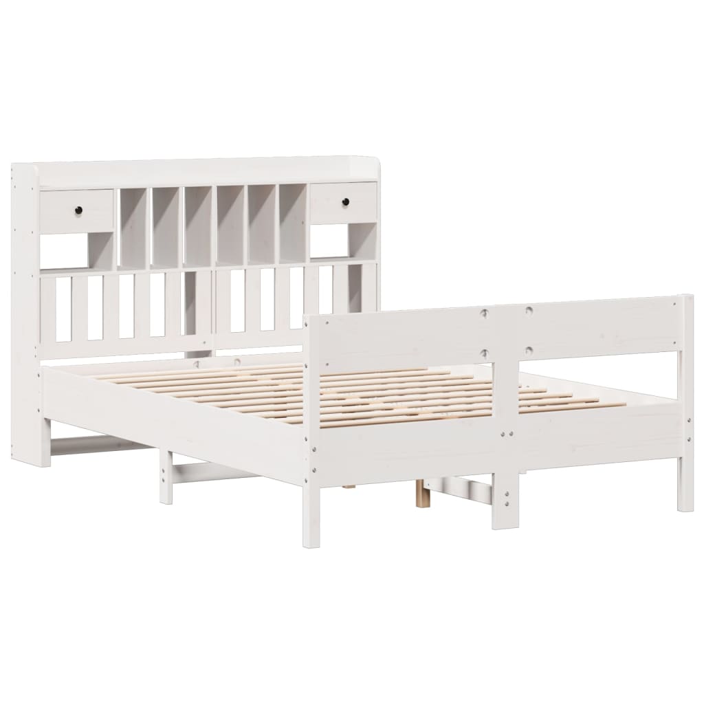 Lit en bois massif avec étagère sans matelas blanc 160x200 cm pin