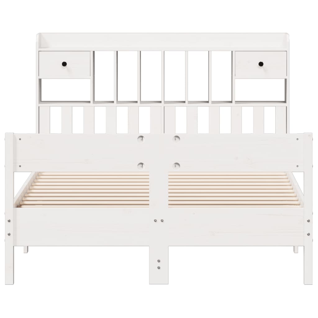 Lit en bois massif avec étagère sans matelas blanc 160x200 cm pin