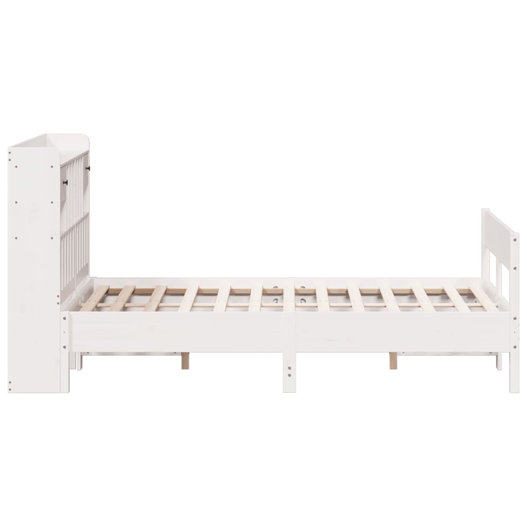 Lit en bois massif avec étagère sans matelas blanc 160x200 cm pin