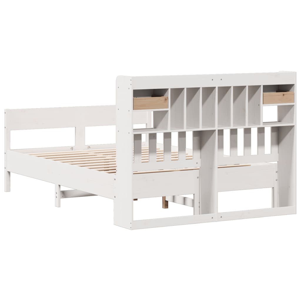 Lit en bois massif avec étagère sans matelas blanc 160x200 cm pin