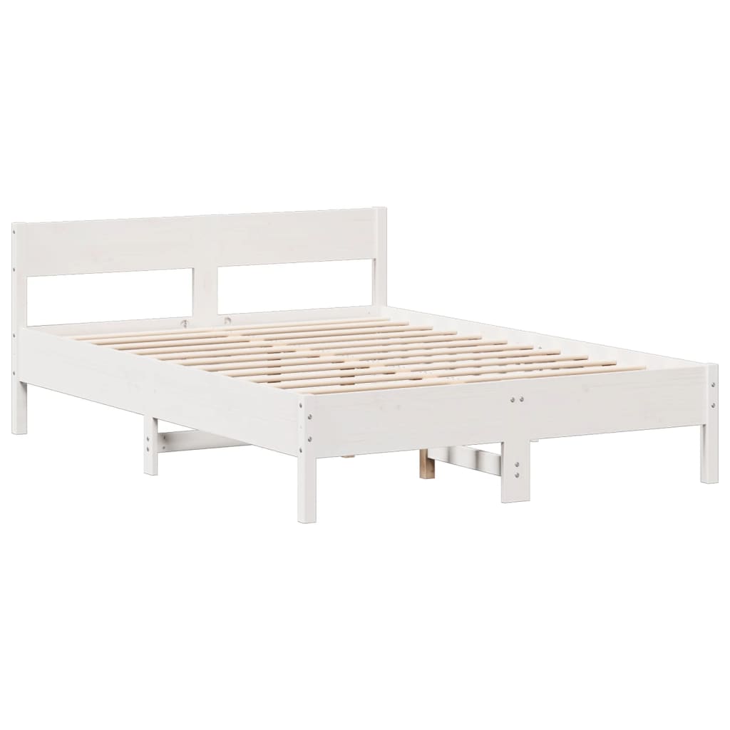 Lit en bois massif avec étagère sans matelas blanc 160x200 cm pin