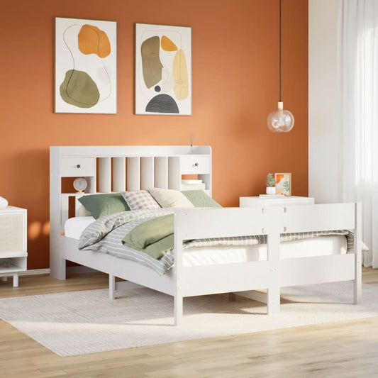 Lit en bois massif avec étagère sans matelas blanc 160x200 cm pin