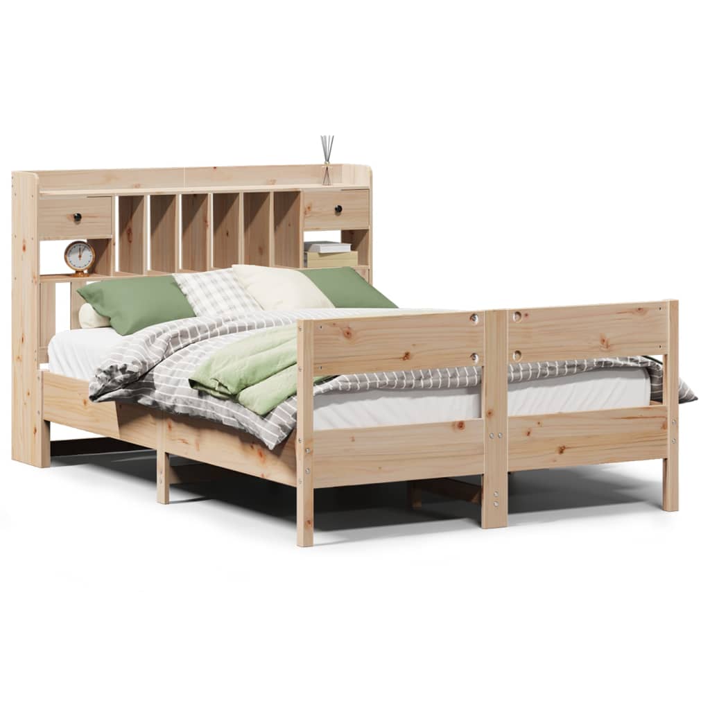 Solid wood bed with shelf without mattress 150x200 cm pine