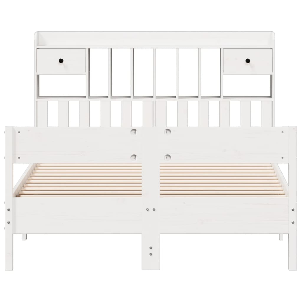 Lit en bois massif avec étagère sans matelas blanc 150x200 cm pin