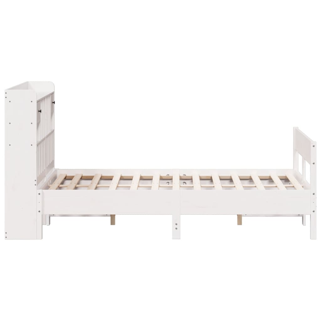 Lit en bois massif avec étagère sans matelas blanc 150x200 cm pin