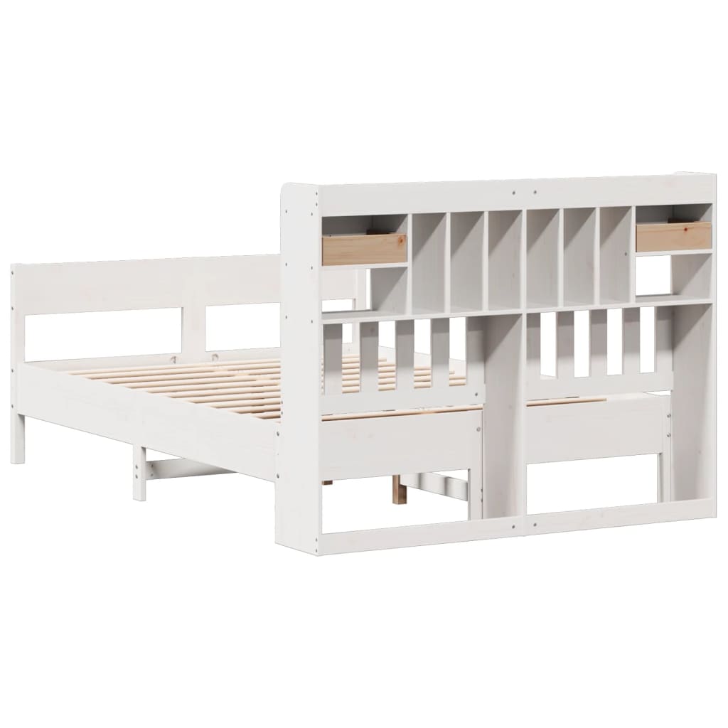 Lit en bois massif avec étagère sans matelas blanc 150x200 cm pin