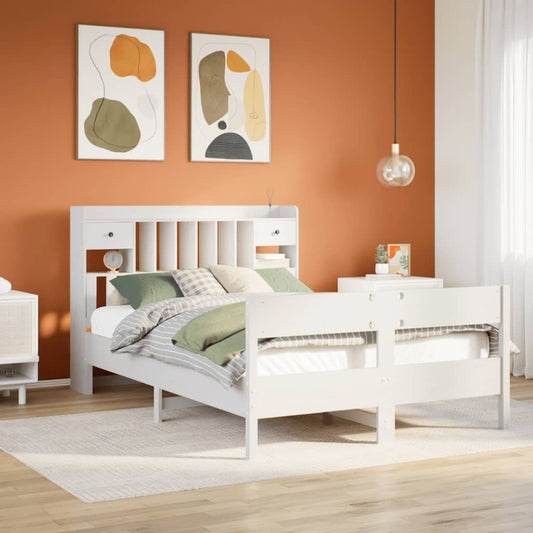 Lit en bois massif avec étagère sans matelas blanc 150x200 cm pin