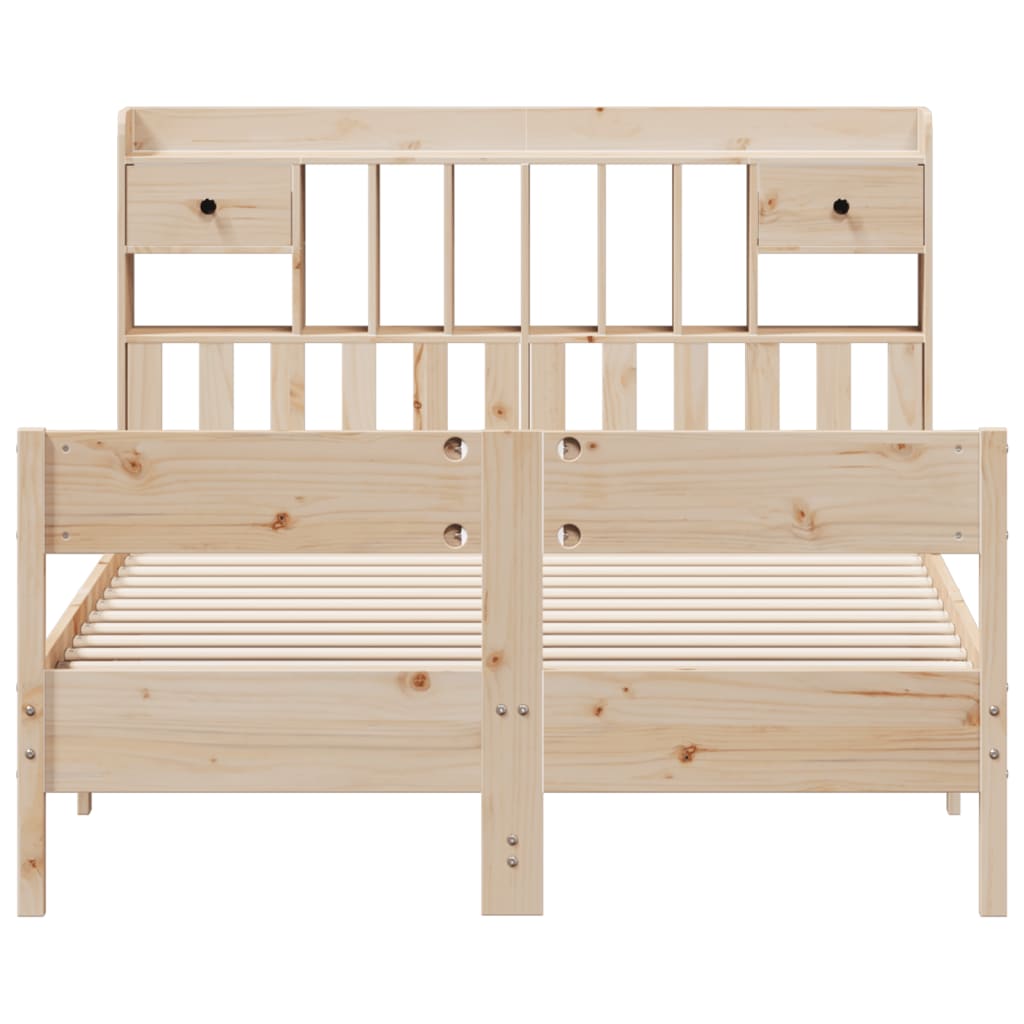 Solid wood bed with shelf without mattress 135x190 cm pine
