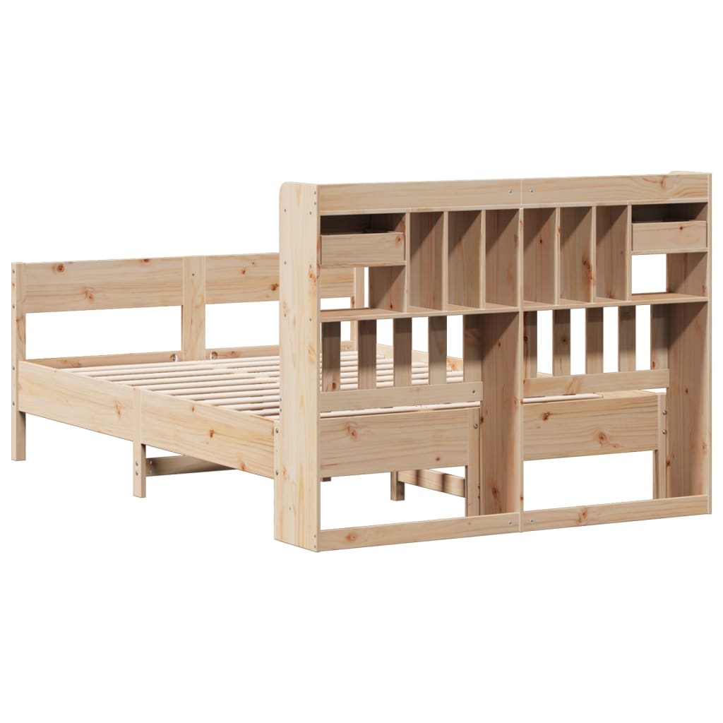 Solid wood bed with shelf without mattress 135x190 cm pine