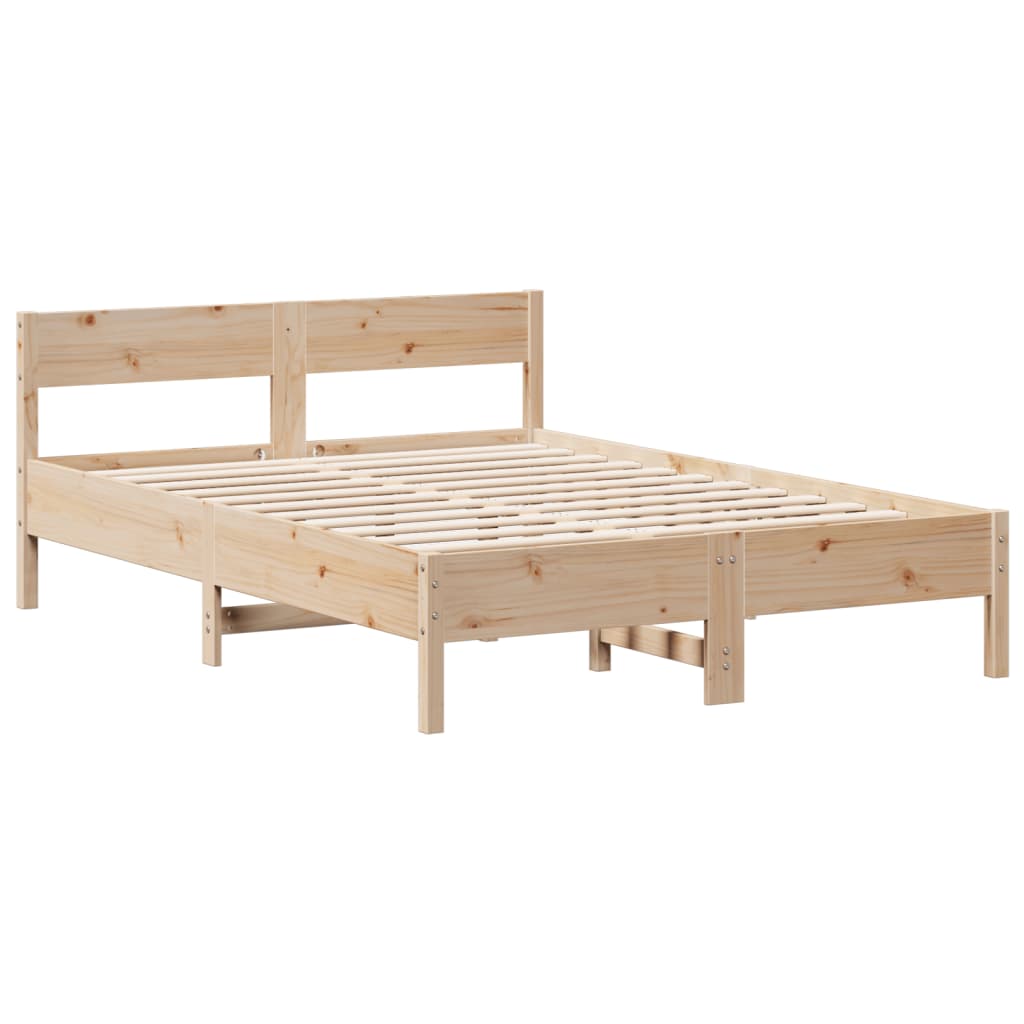 Solid wood bed with shelf without mattress 135x190 cm pine